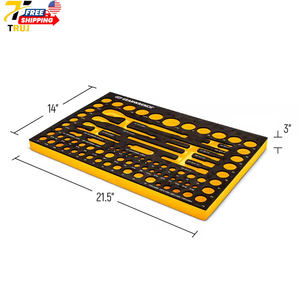 90T 1/4 In 3/8 In 1/2 In 90T SAE/MM Mechanics Tool Set with EVA Foam Tray 83 PCS