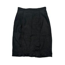Vintage Black Lambnappa Leather Pencil Skirt Size 6 High Waisted Midi Slit