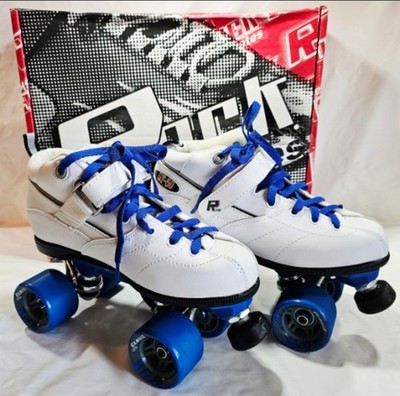 Sure-Grip Rock GT-50 Speed White Roller Skates with blue Wheels & Laces M8 W9