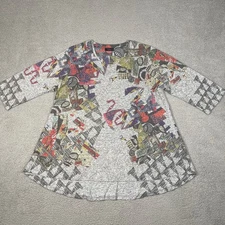 Inoah Tunic Shirt Womens XL Multicolor Artsy Graphic Print Colorful Top USA Made