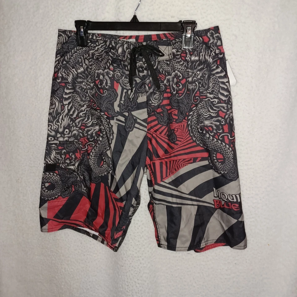 Bañador corto de surf azul líquido para hombre talla 32 rojo negro dragón sin forro (DP) Foto 2 de 4