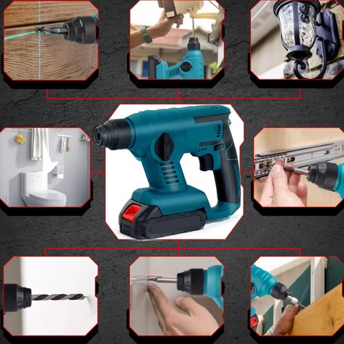 2 Batteries + Cordless Hammer Drill SDS Rotary Heavy Duty Electric Impact Hammer - Picture 7 of 14