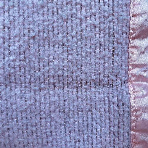 Vintage 90s Ralph Lauren PINK Satin Edge Trim Waffle Weave Blanket 85 x 83 Throw - Picture 4 of 20