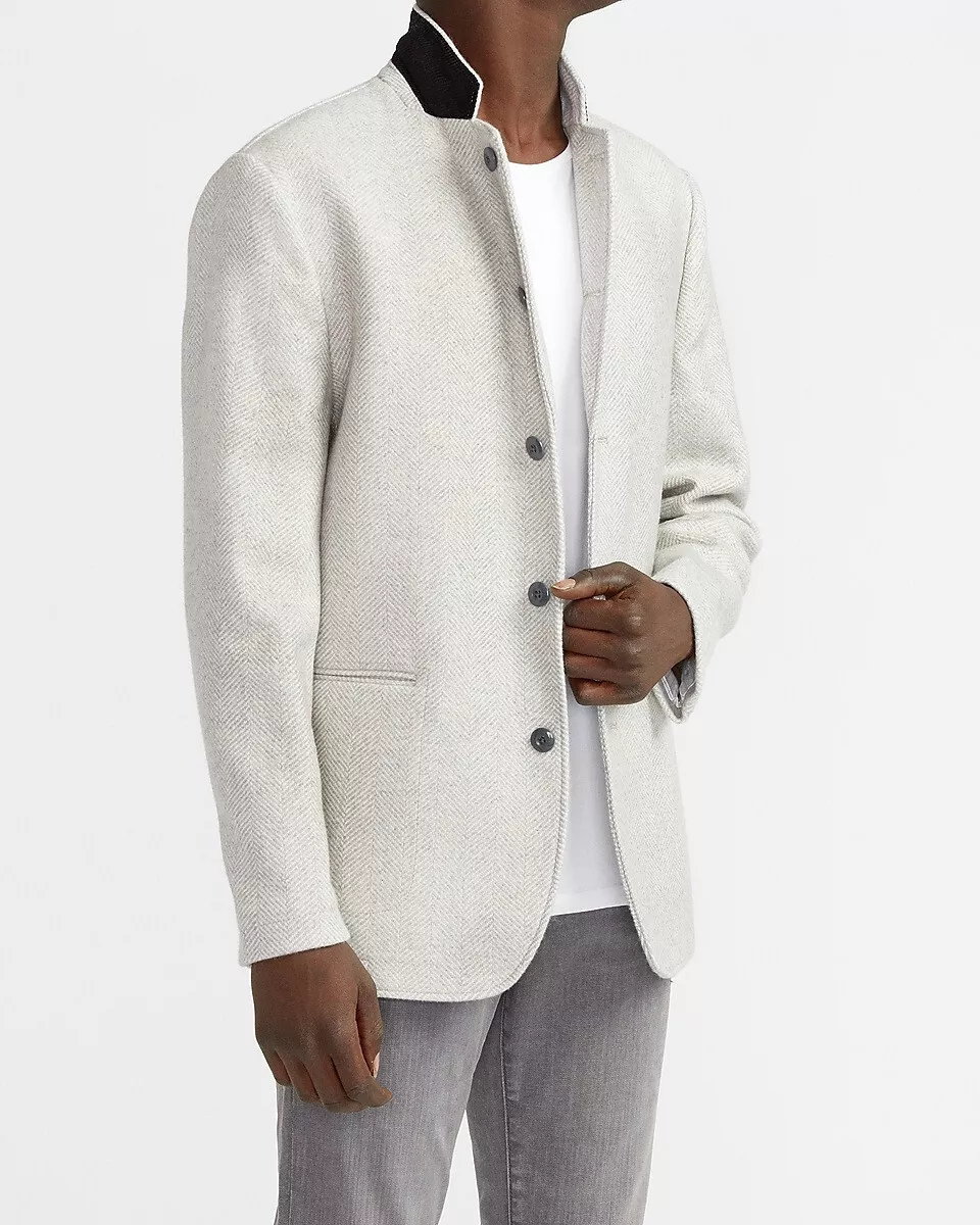 NEW EXPRESS $198 IVORY HERRINGBONE CONVERTIBLE BLAZER JACKET SZ S