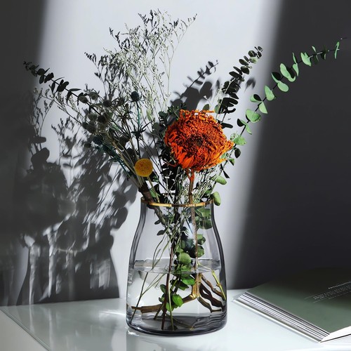 Glass Flower Vase, Grey Glass Vases for Flowers, Pretty Vase for Centerpiece ... - Picture 3 of 6