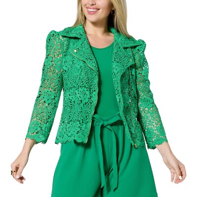 Curations x Amy Morrison Lace Moto Jacket Kelly Green | eBay