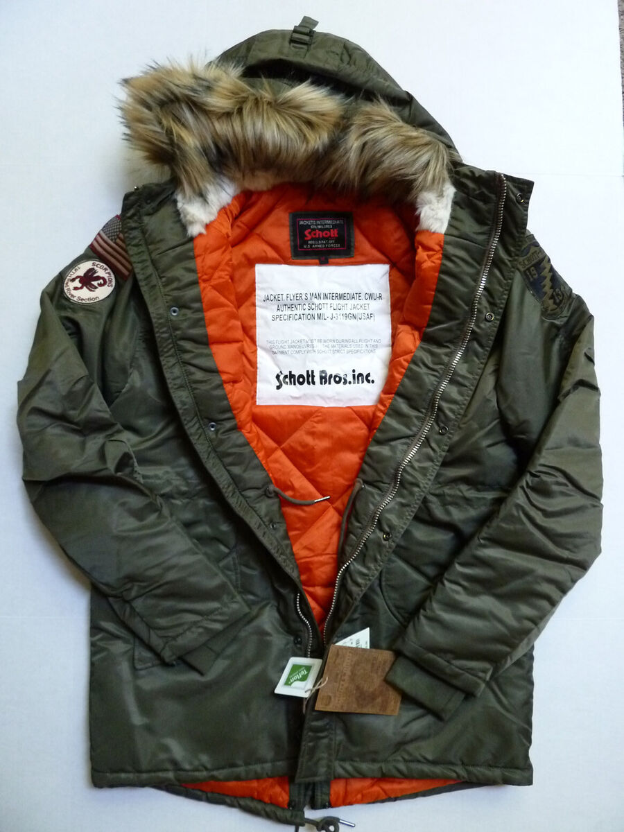 New Men`s Schott NYC Nylon Fishtail N-3B Insulated Jacket New Men`s Schott NYC Nylon Fishtail N-3B Insulated Jacket