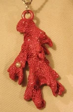 Unique Red Finished Textured Coral Lava Rock SimPearl Silvertn Pendant Necklace