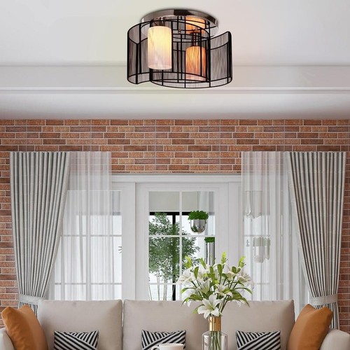 Modern 2 Way Flush Ceiling Light Black Metal Shade Fixture E27 Hall Lounge - Picture 2 of 13