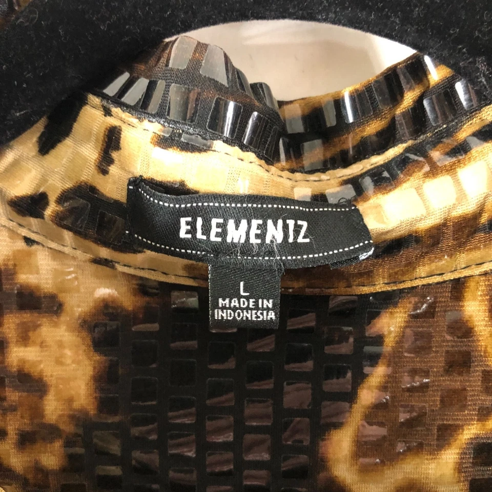 Elementz Womens Shacket Jacket Sequin Animal Print Button Front Brown L - Image 3 of 4