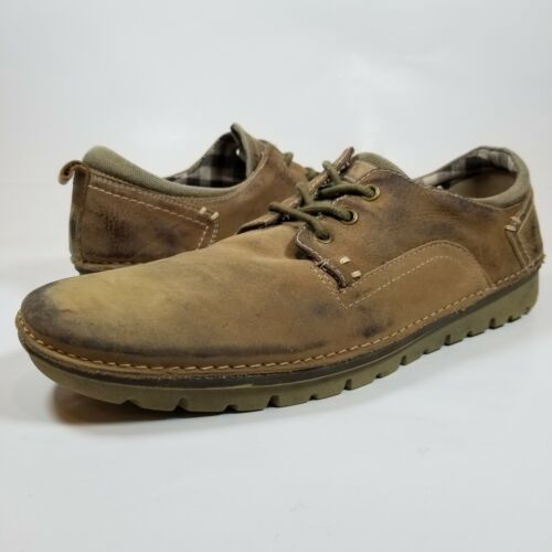 Roan Arlo Leather Derby Shoes Men's Size US 11 Light Brown Tan Distressed Plaid