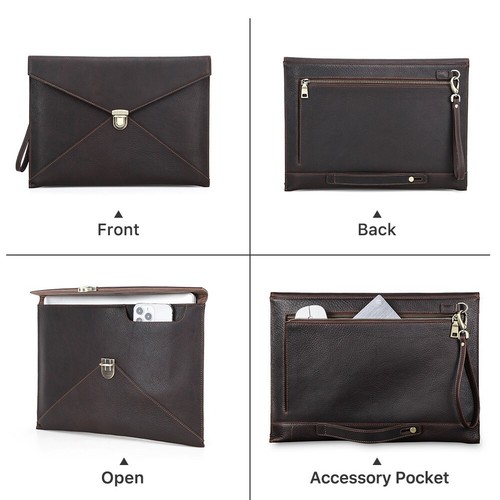 Envelopes Laptop Bag Leather Cover For Macbook Pro 13.3" 14.2" With Phone Pocket - Afbeelding 3 van 10