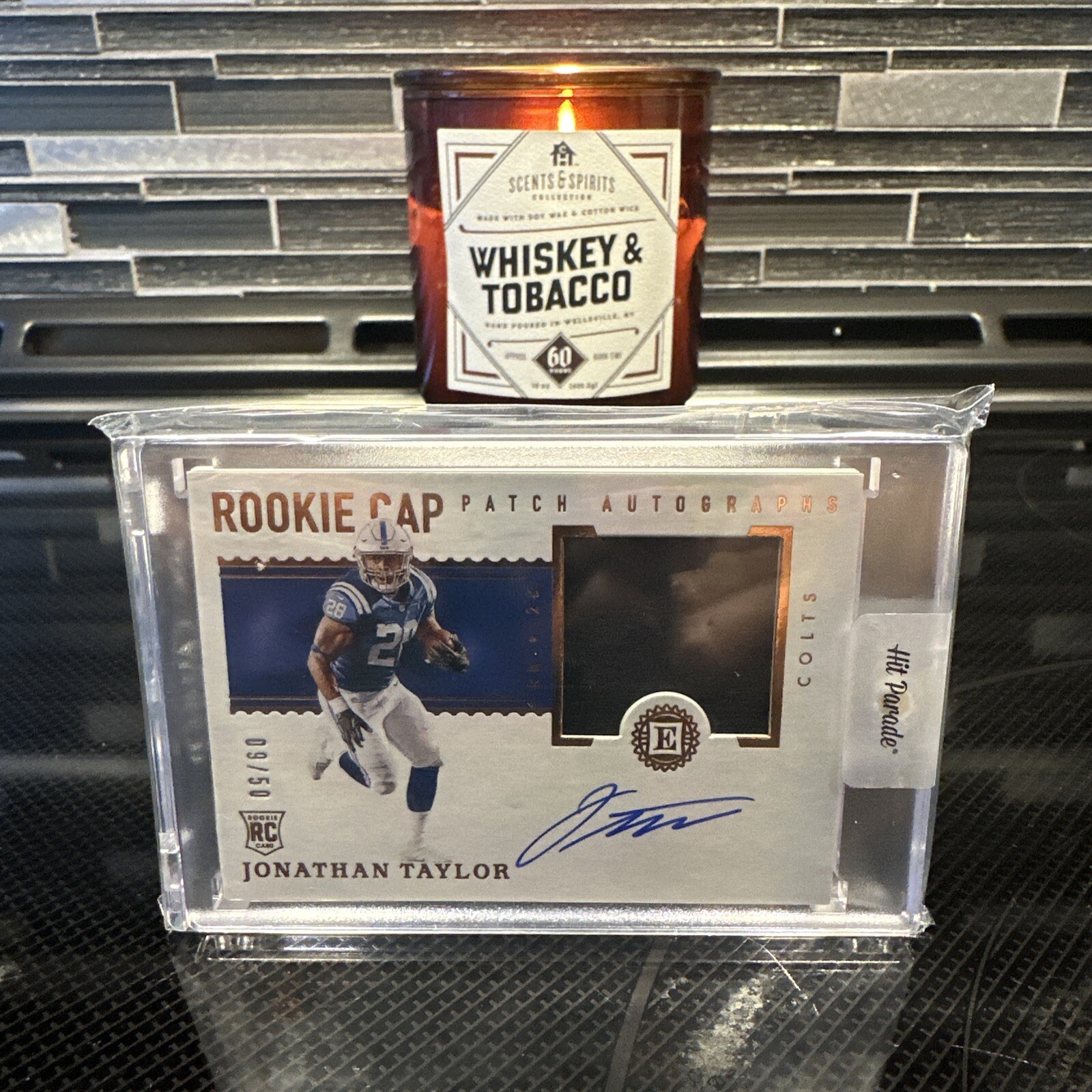 Jonathan Taylor Panini Encased #118 Rookie Cap Patch Autograph-Emerald