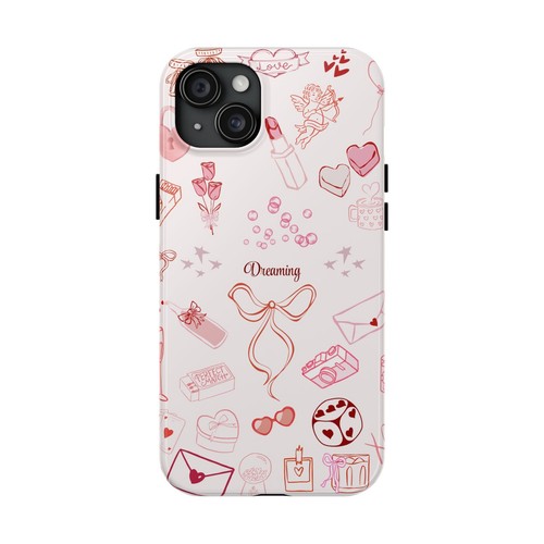 Cute Pink Tough Phone Cases, Red Graphics, Girly Protective Case. - 第 22/108 張圖片