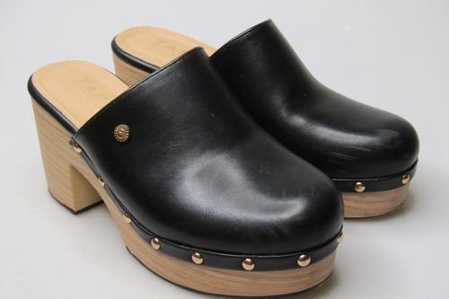 Women's Taryn Rose Miel Black Leather Platform Clogs Shoes Sz 7 NEW - Picture 2 of 8