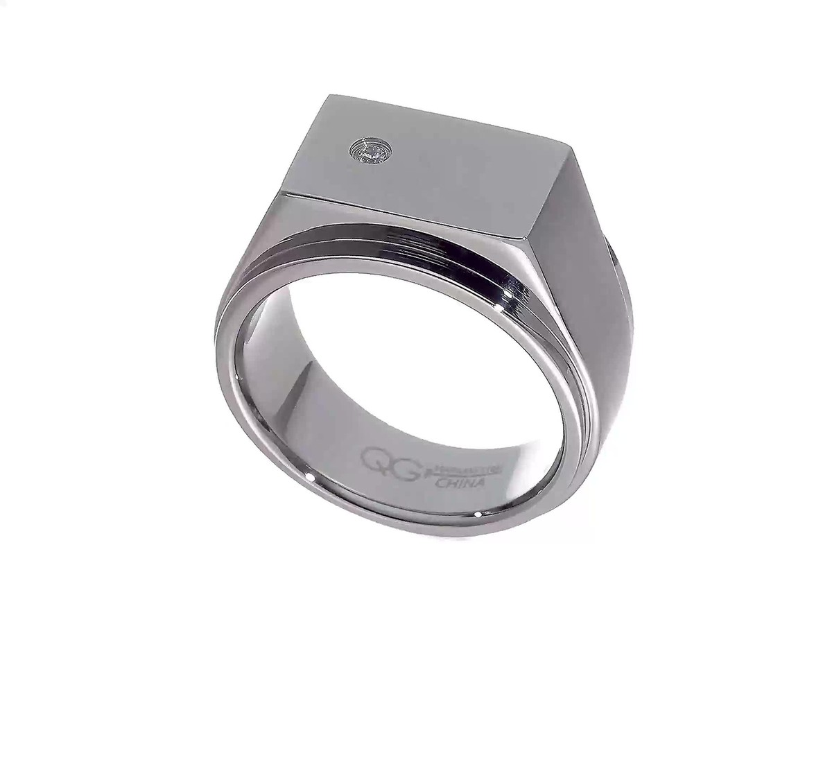 Chisel Stainless Steel Brushed and Polished CZ Signet Ring SR394