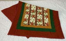 Christmas Quilt Table Runner, Patchwork, Poinsettia Prints, Red, Mustard