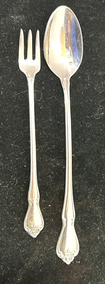 Oneida ARBOR TRUE ROSE 1881 Rogers Stainless - ICED TEA SPOON & COCKTAIL FORK Foto 3 de 4