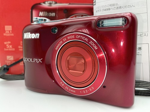 Nikon COOLPIX L30 Digital Camera 20.1 MP Compact Red 5x From Japan