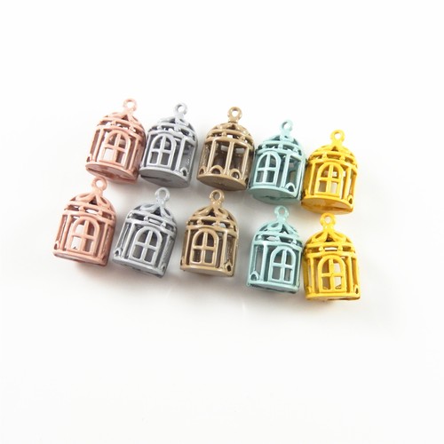 Pack of 5 Painted Alloy Bird Cage Charm Dangle Earring Necklace Pendant - Picture 17 of 19