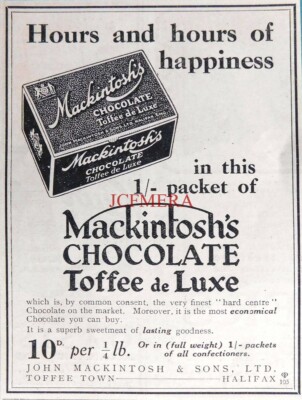 MACKINTOSHS Chocolate Toffee deLuxe Confectionary, Original 1925 Advert: 688-127