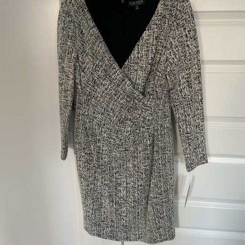 $160,00 RALPH LAUREN donna TG 12P nero/bianco ABITO DA CARRIERA TOP AVVOLGENTE NUOVO CON ETICHETTE - Foto 2 di 9