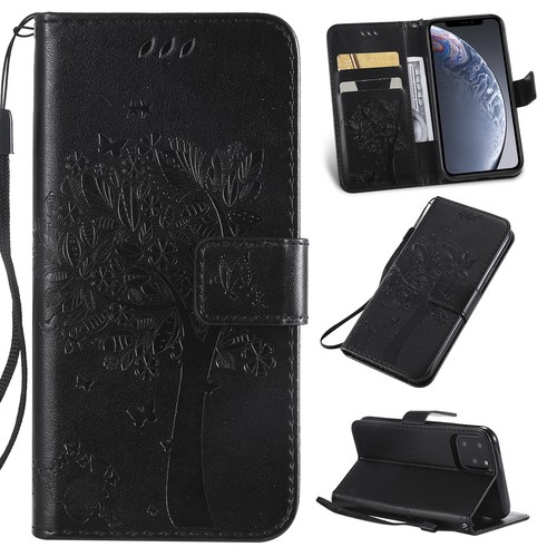 For iPhone 11 12 13 Pro Max 12 Tree Embossing PU Leather Flip Wallet Case Cover - Picture 23 of 24