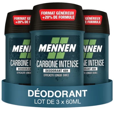 Lot 3 Déodorants Mennen CARBONE INTENSE 48H Efficacité Longue Durée 3 x 60ml - Photo 1/4