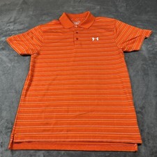 Under Armour Polo Shirt Mens Small Orange White Striped Heatgear Golf SS