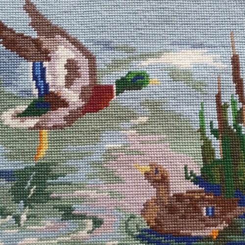 Vintage tapestry, needlepoint on canvas, complete, DAWN DUCKS - Picture 6 of 12