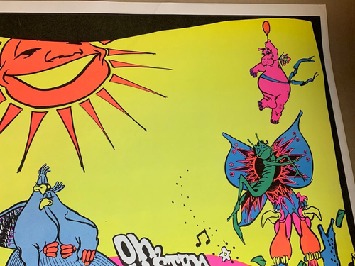 LISTEN TO THE FLOWERS GROW VINTAGE 1970's BLACKLIGHT HEADSHOP POSTER By BEVACQUA - Picture 3 of 8