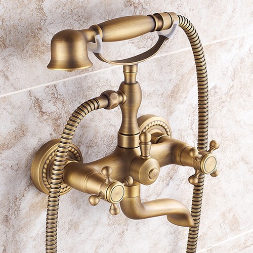 Bathroom Brass Rainfall Shower Mixer Set Shower Valve Knurled Taps Faucet Kit - Picture 12 of 13