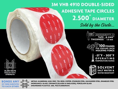 SOLD BY THE CIRCLE: 3M VHB 4910 CIRCLES 2.500  DIAMETER, CLEAR/TRANSPARENT