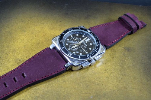 PULSERA RELOJ CUERO NUBUK MA CORREA PARA BELL ROSS BR 01 03 + 02 BORGOÑA BURDEOS - Imagen 4 de 35