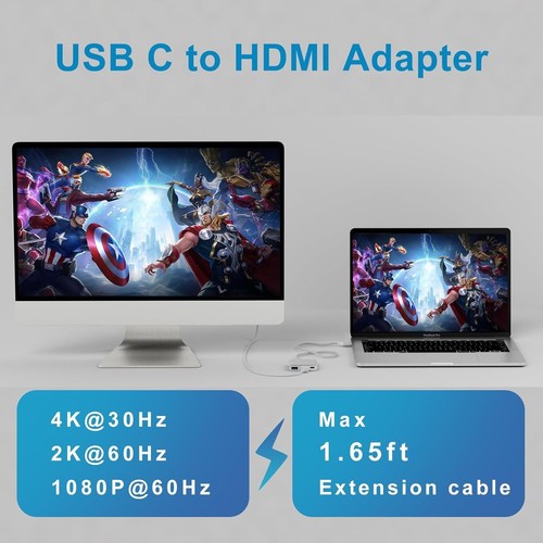 USB-C to HDMI Adapter 3-in-1 4K Multimedia 5Gbps Data Transfer Fast Charging - Picture 5 of 9