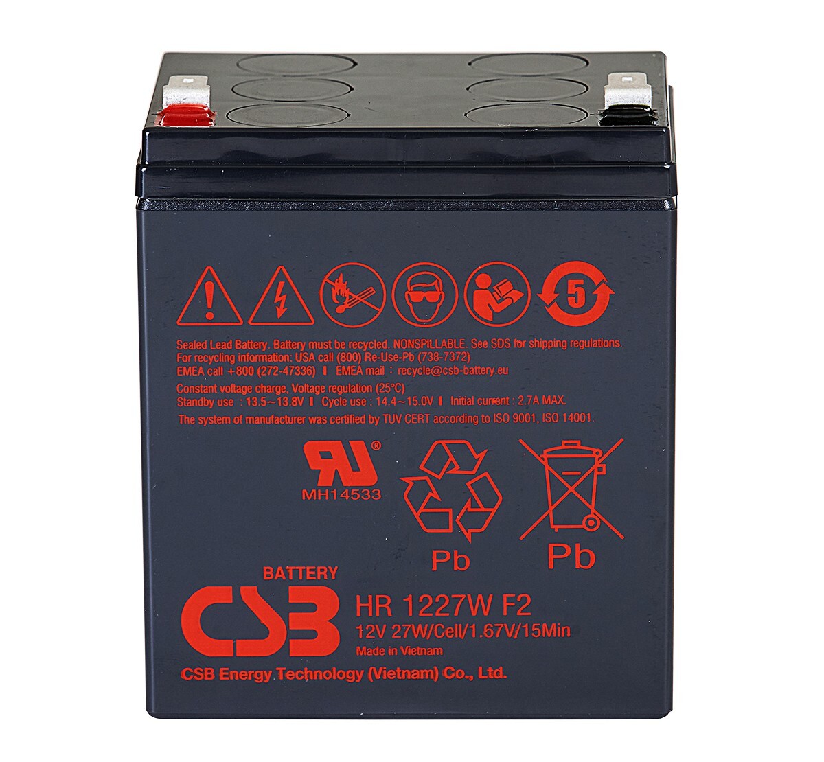 CSB HR1227W 12V 27W High Rate Discharge VRLA Sealed Lead Acid Battery