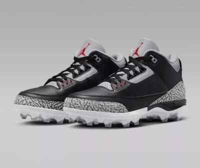 Nike Air Jordan 3 Mid TD Black Cement Football Cleats FZ8626-001