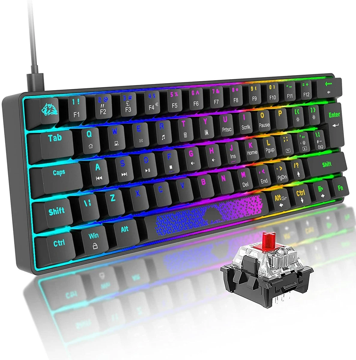 UK Wired Gaming Keyboard 60 Mechanical Mini Portable RGB Backlit for PC PS4 Mac