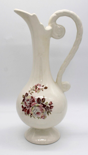 Vintage Unique Shaped Vase / Pitcher - Floral Rose Design Signed WB '78 Glazed - Picture 2 of 15