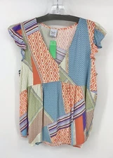Cozy Co. By Cozy Casual Patchwork Tunic V Neck Large Sleeveless Multicolor