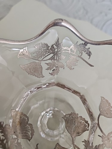 Vintage Silver City Flanders Glass Candy Dish/Bowl, Silver Trim/Poppy Flowers - Picture 5 of 7