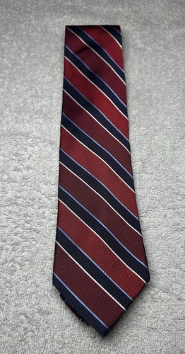 Chaps Ralph Lauren Neckwear Men’s Silk Tie Red Navy Blue Stripes Classic 3.5” in - Picture 5 of 14