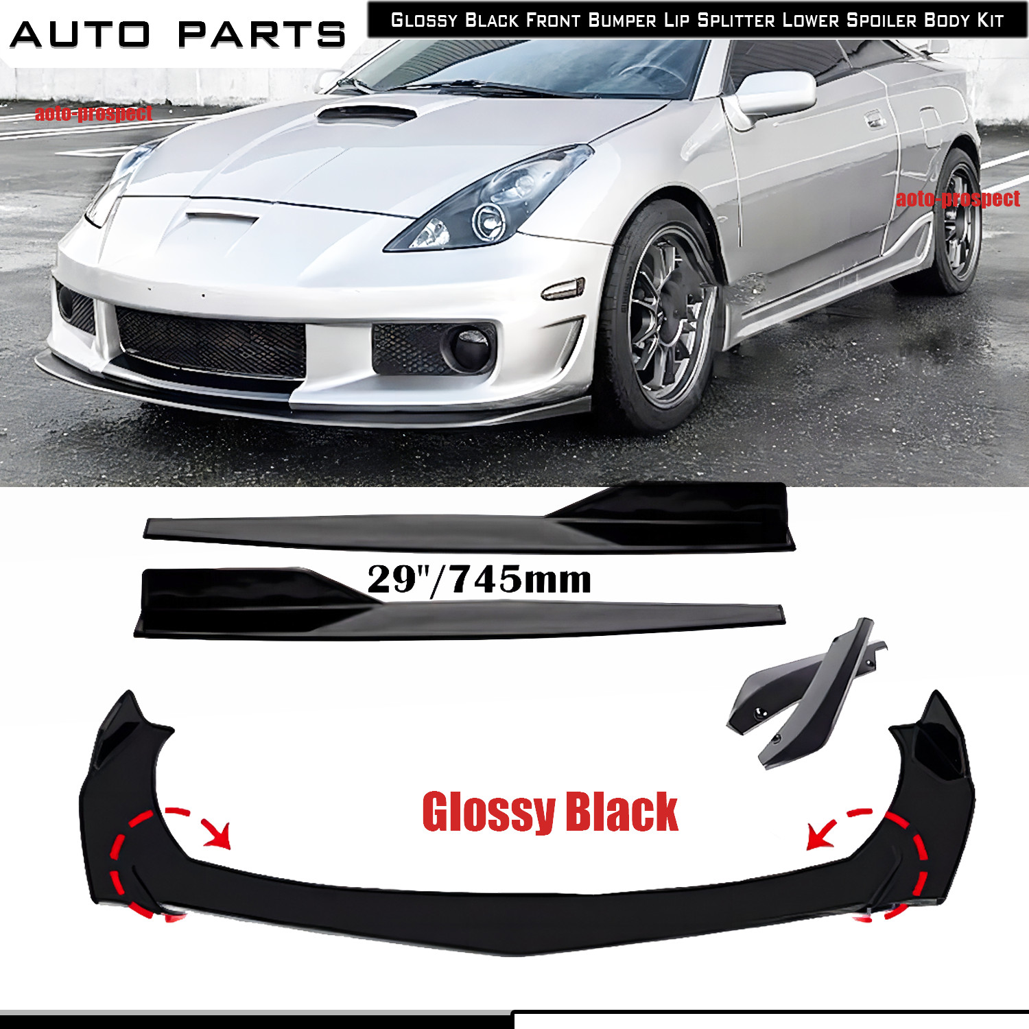 Front Bumper Lip Spoiler For 00-02 Toyota Celica - PU VIP Style, Unpainted Black