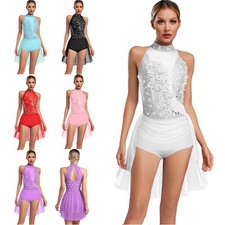 Women Dancewear Modern Leotard Gymnastics Bodysuit Dance Sleeveless Dresses