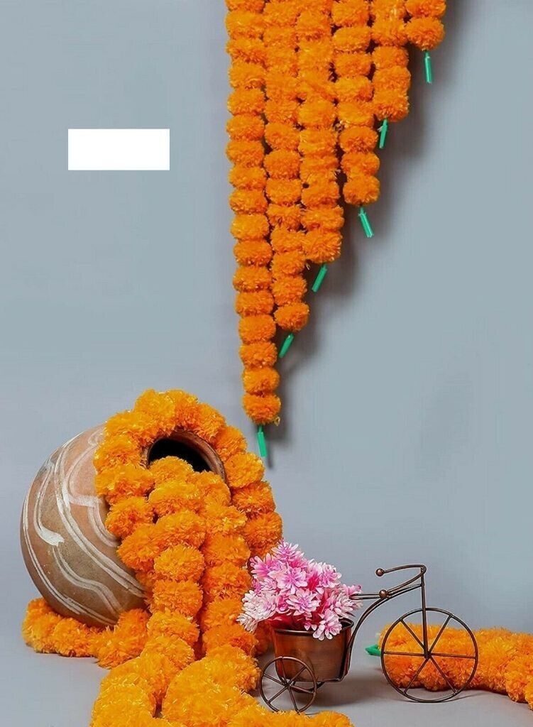 10-Pack 5-Foot Artificial Marigold Garlands – Bright Orange – Perfect For Indian Weddings, Home Decor & Festivals