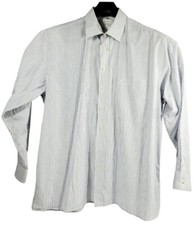 Sacks Mens Dress Shirt Blue White Stripe Spread Collar Pocket Cotton Size 44