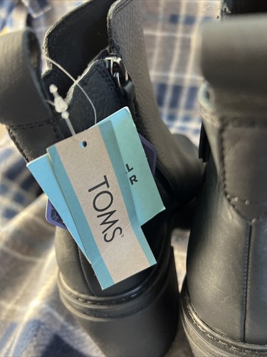 TOMS Lug Sole Block Heel Platform Booties Rya BLACK LEATHER SIZE 9 NEW W/TAGS - Picture 7 of 12