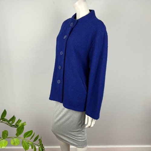 Fields Woman Size M Wool Blend Jacket Blue Oversized Front Pockets Long Sleeve - Picture 9 of 13