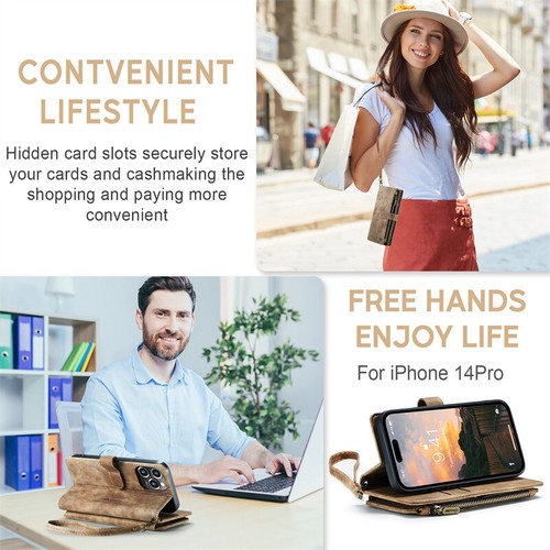 For iPhone 14 13 12 11 Pro Max 8 Retro Leather Wallet multi-card slot Flip Cover - Picture 8 of 16