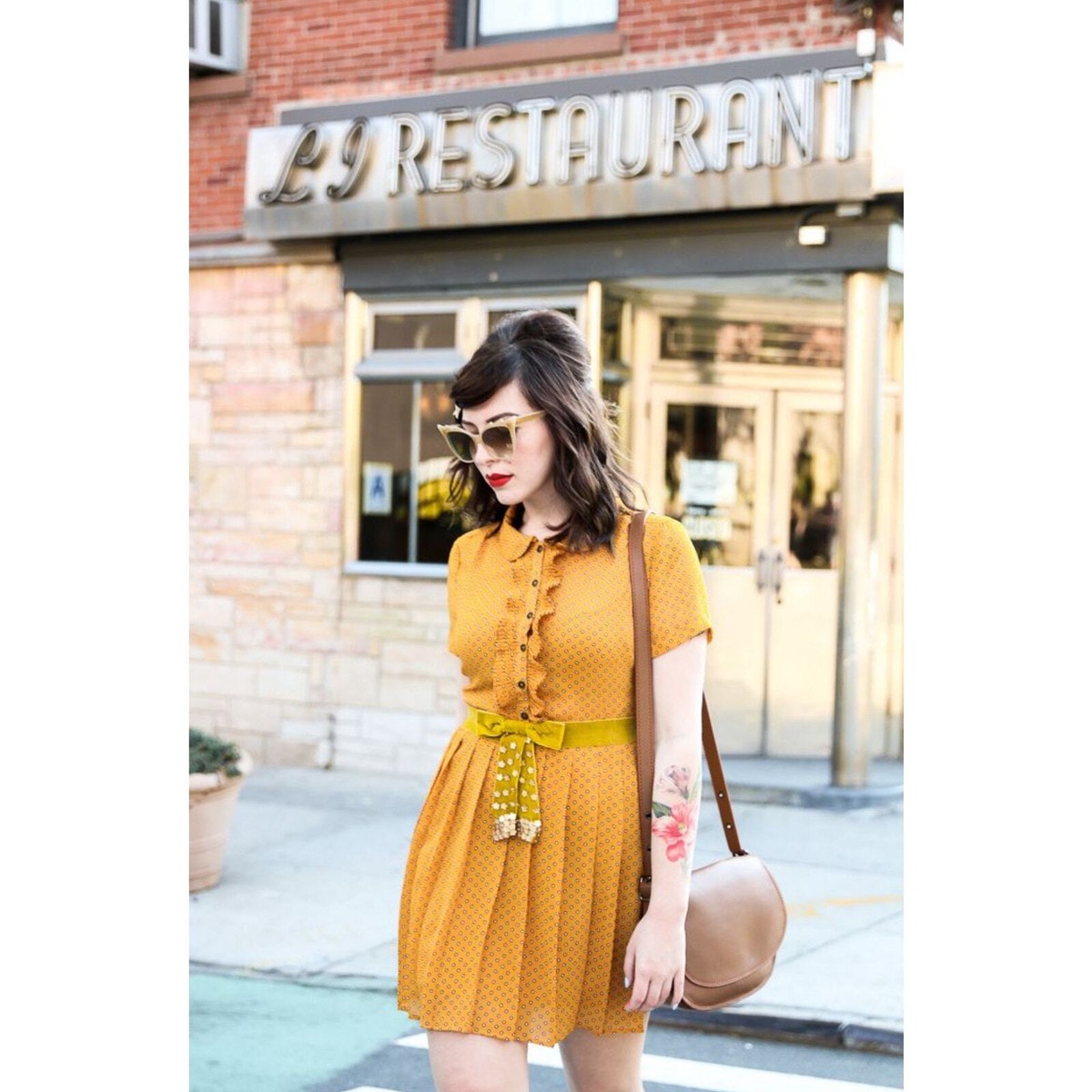 retro polka dot dress forever 21 Forever 21 Vintage Inspired Mustard Colored Polk-a-dot Dress